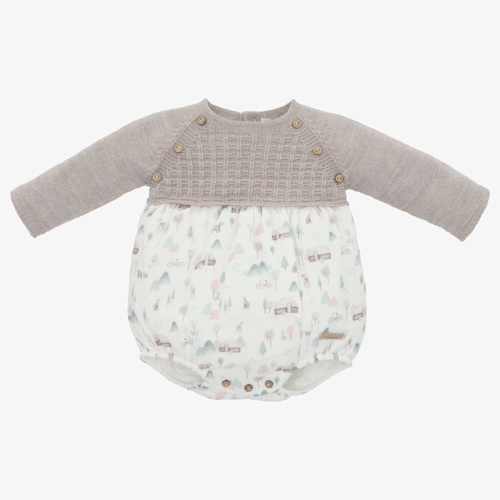 Pelele punto y tela niño taupe