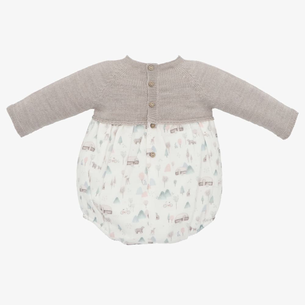 Pelele punto y tela niño taupe