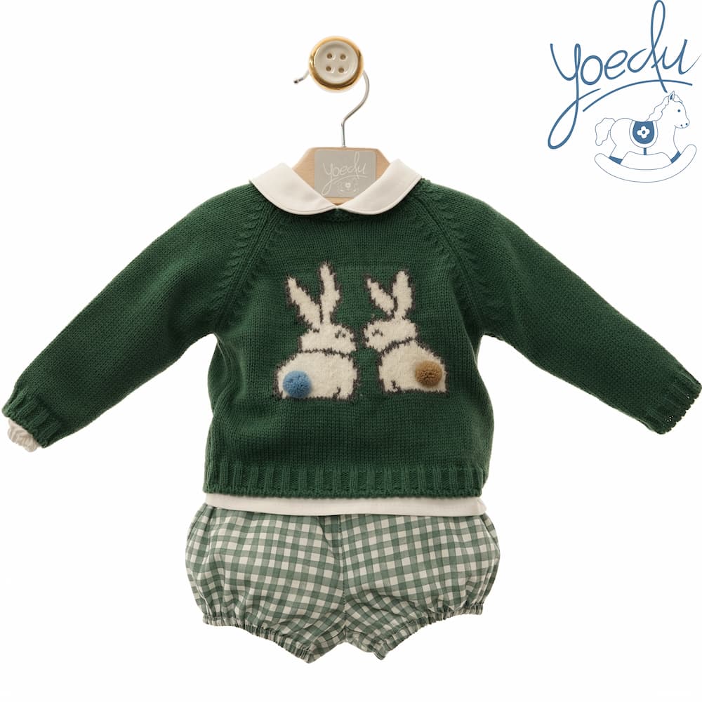 Conjunto AZUL de tres piezas niño conejitos