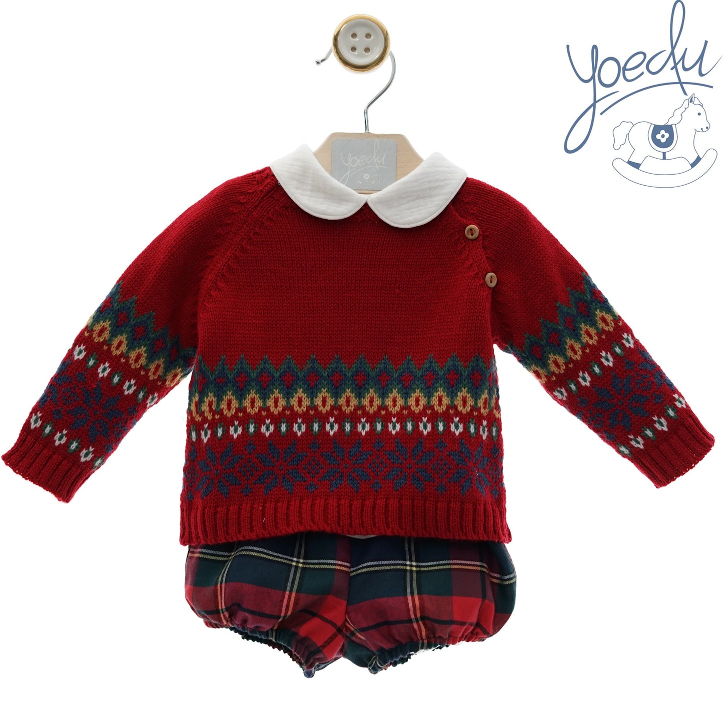 Conjunto bebé niño tres piezas greca rojo