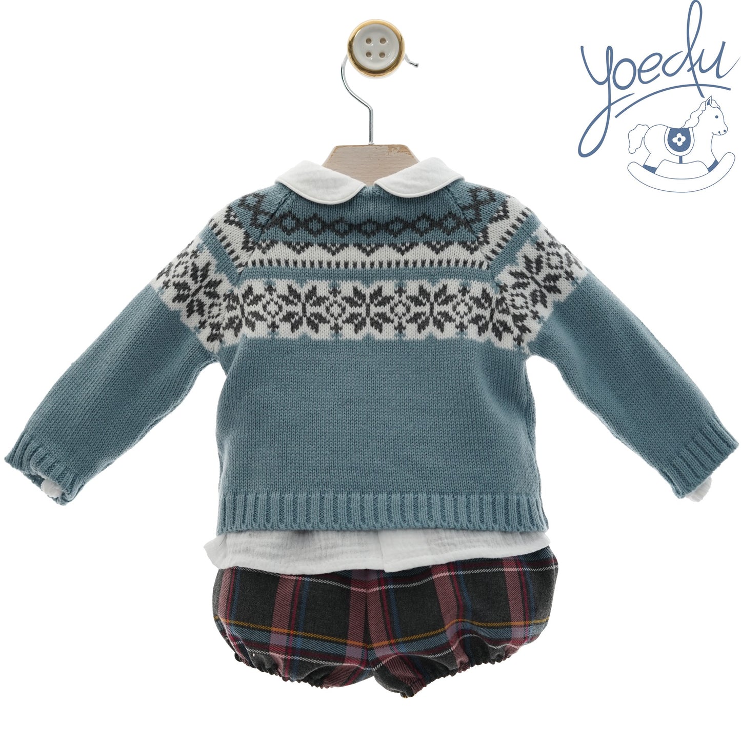 Conjunto bebé tres piezas greca turquesa