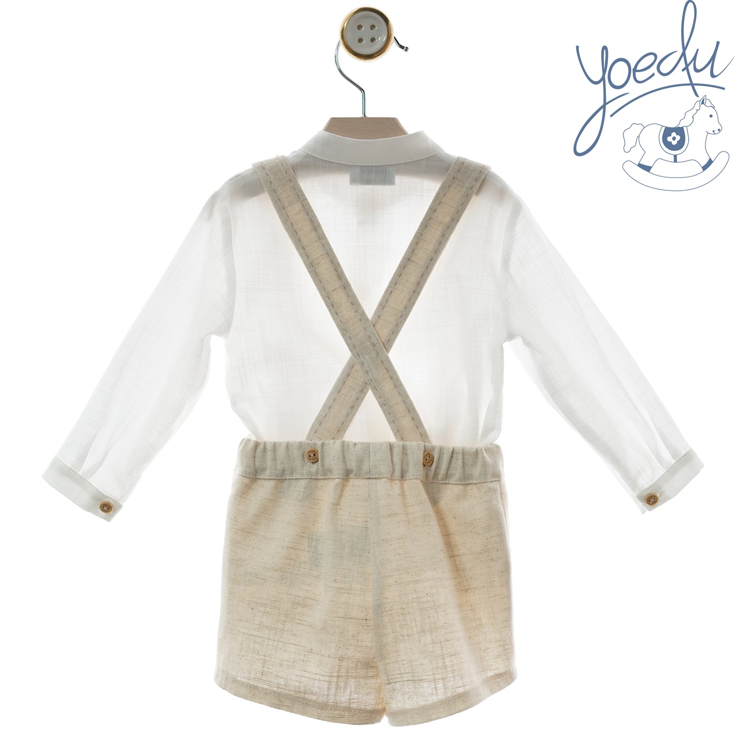 Conjunto bebé manga larga lino con tirantes Porcelánica