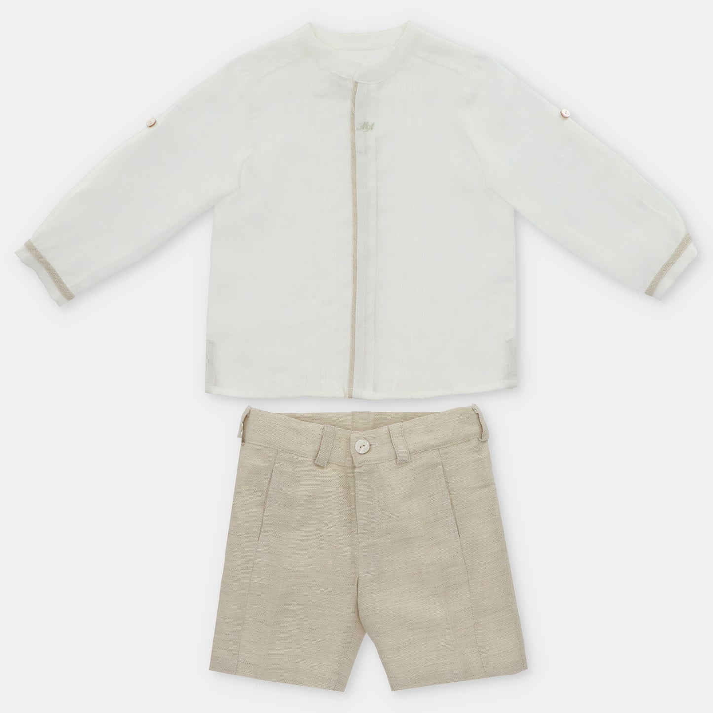 Conjunto de tela niño pliegues camel