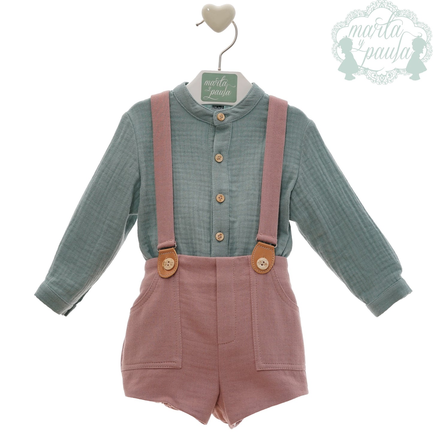 Conjunto bebé con pantalón corto y tirantes Familia Kioto