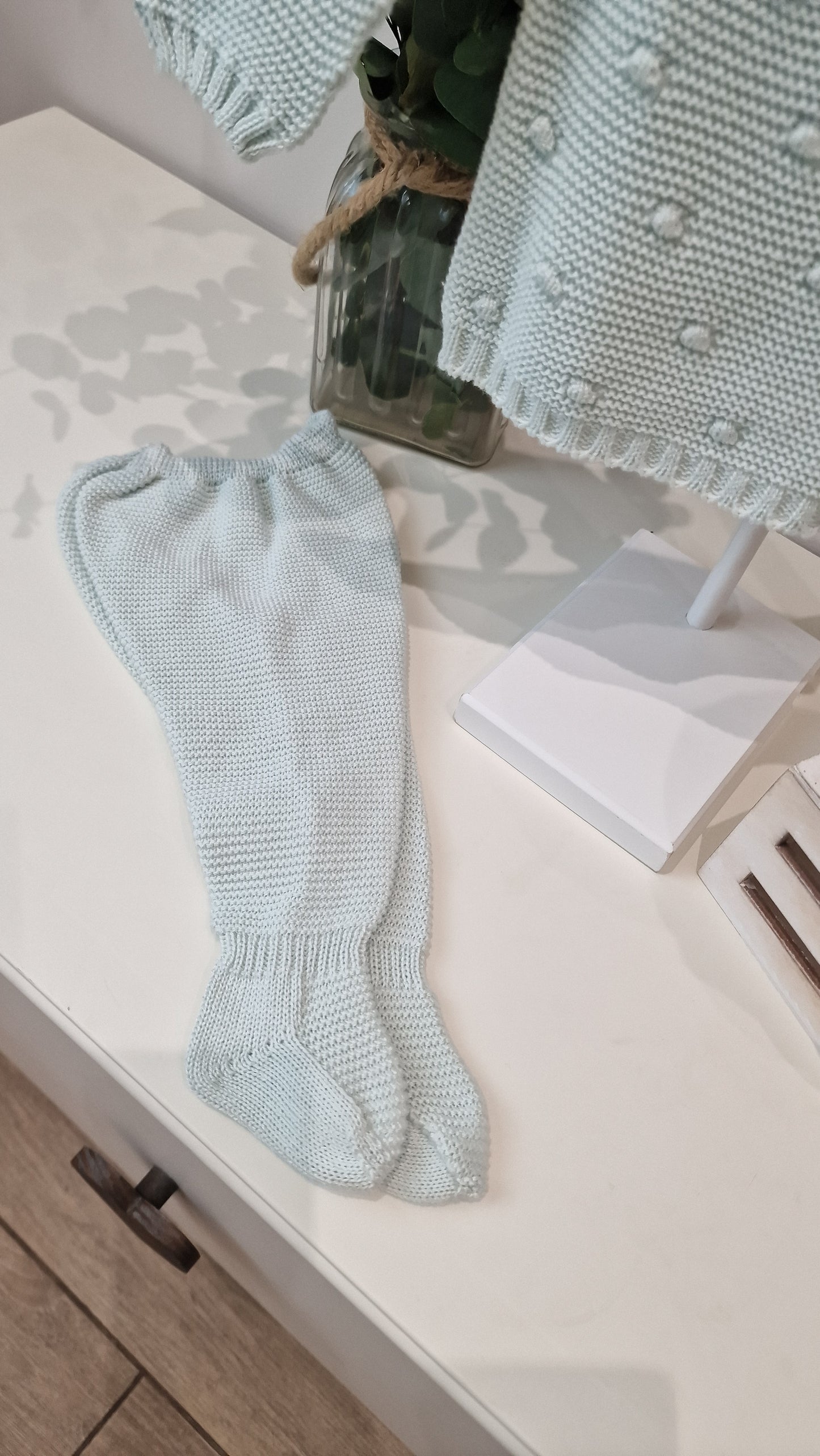 Conjunto de tres piezas de perlé en verde mar