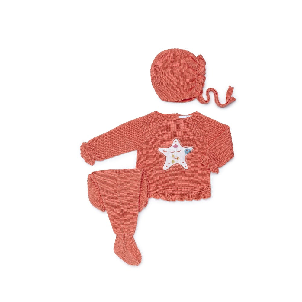 Conjunto de tres piezas con polaina estrella de mar