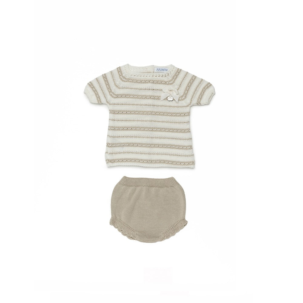 Conjunto de hilo de dos piezas en camel y crudo