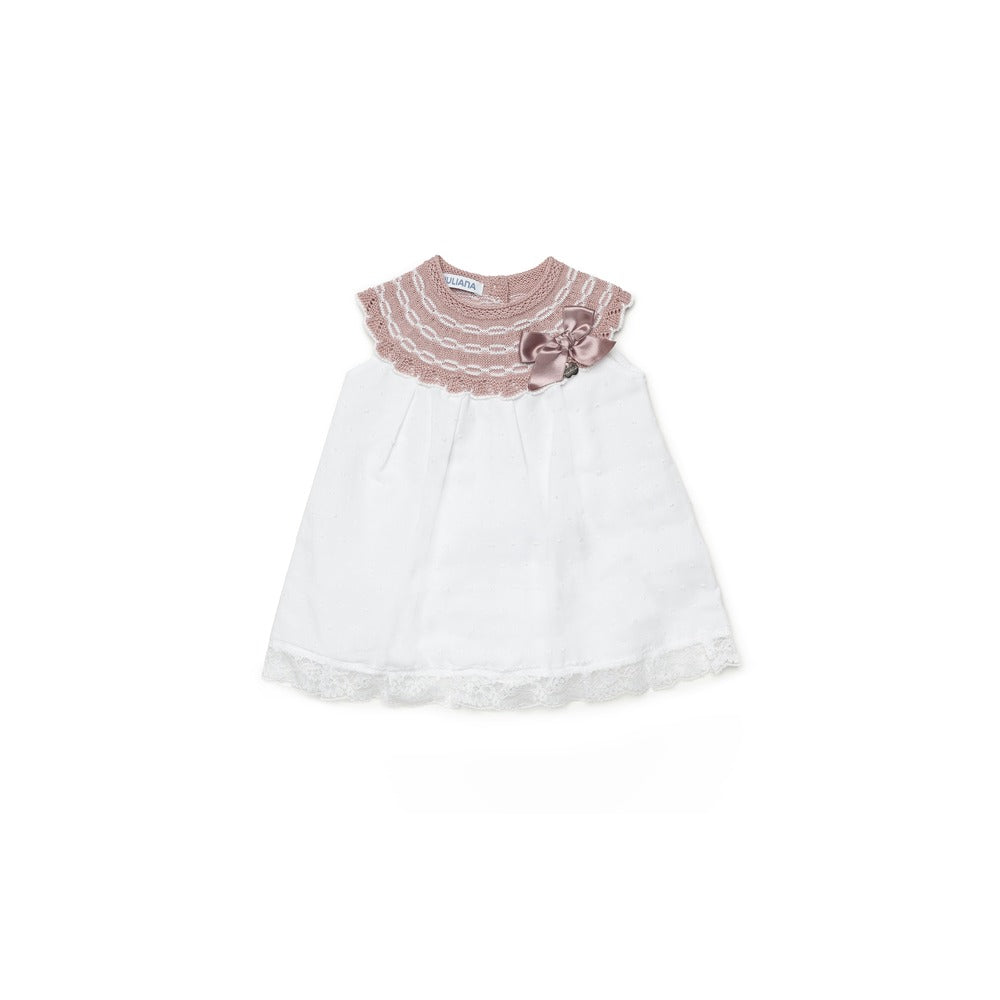 Vestido con cuello redondo de punto y lazo y tejido plumeti