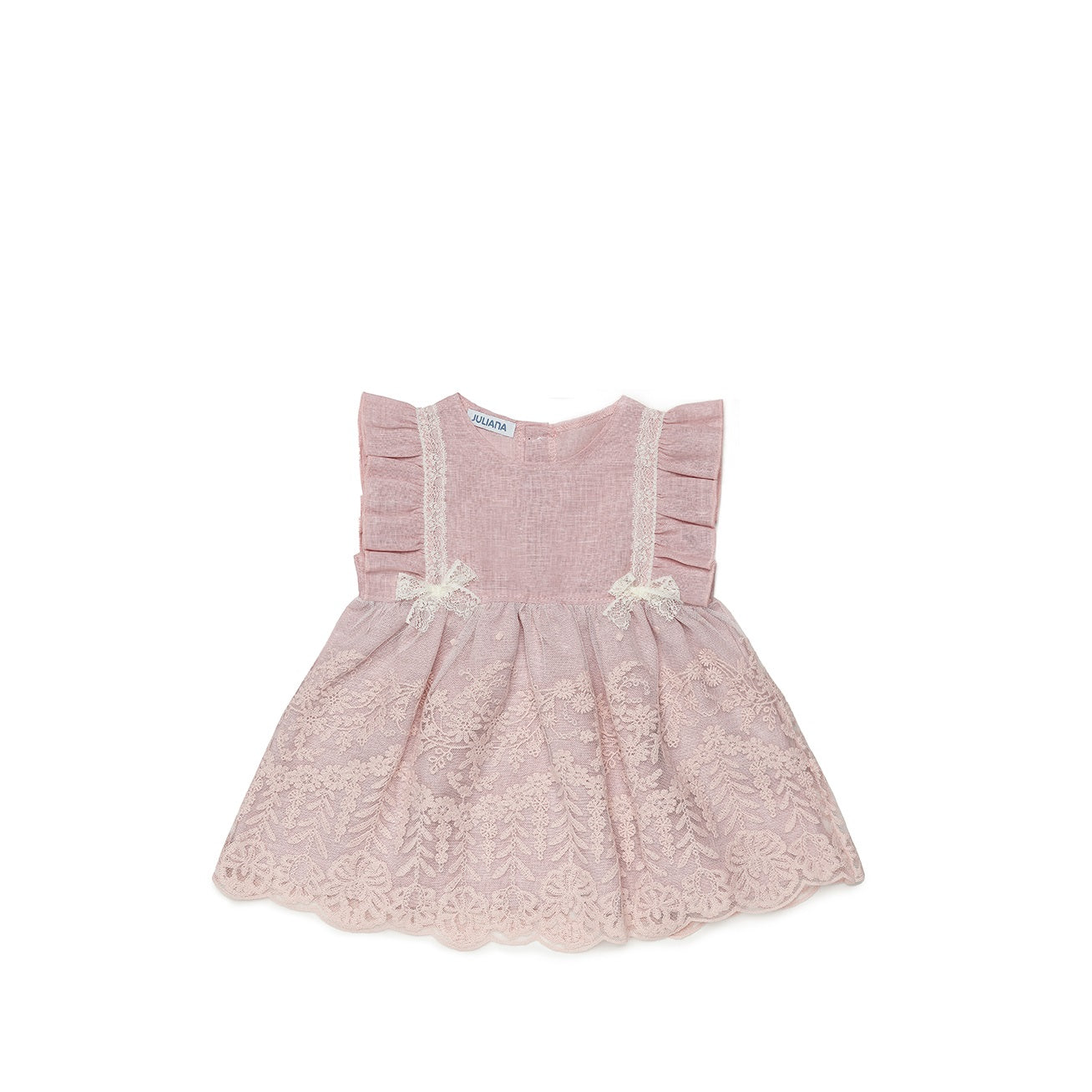 Vestido con corte en la cintura en tono maquillaje y con encajes