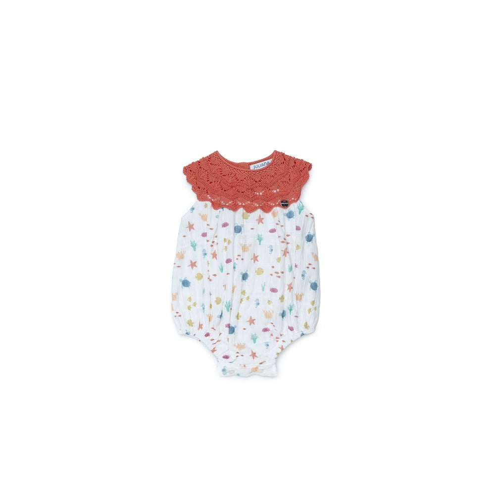 Pelele cuerpo de punto en coral con estampado marino