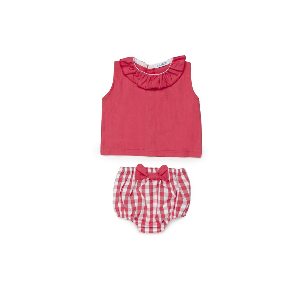 Conjunto de niña rojo con braguita a cuadros
