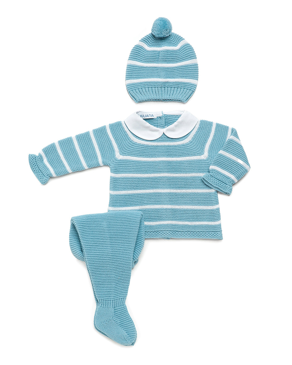 Conjunto de polaina de tres piezas a rayas - azul nube