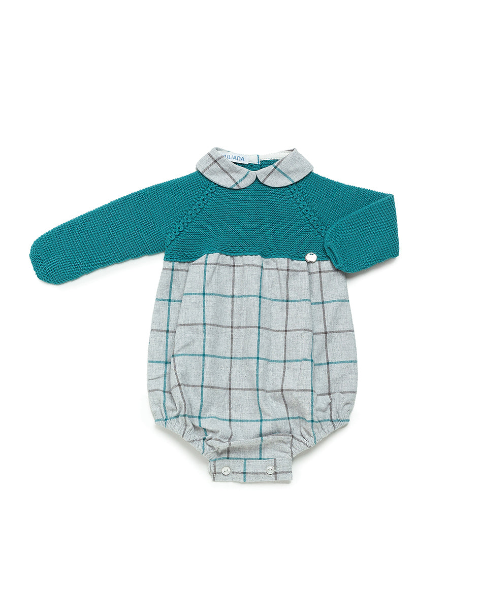 Pelele cuerpo punto y tela cuadros cuello (no incluye gorro)