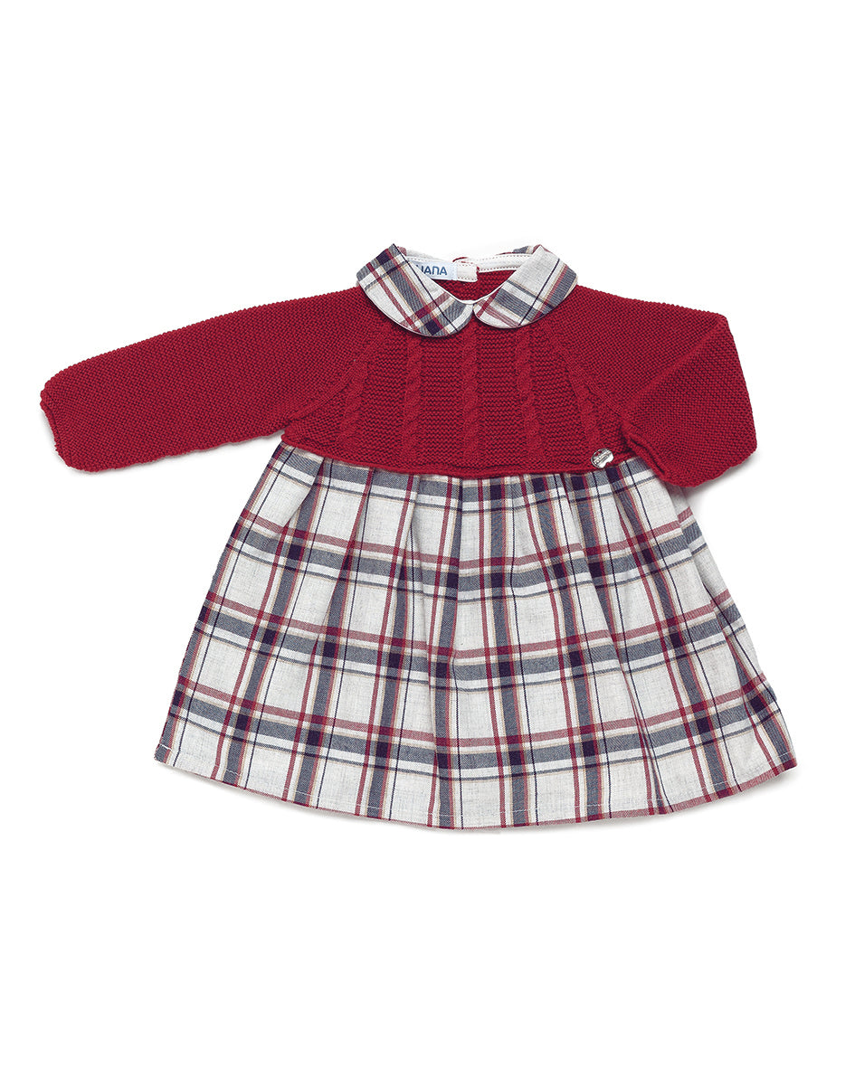 Vestido cuerpo lanita con cuadros cuello