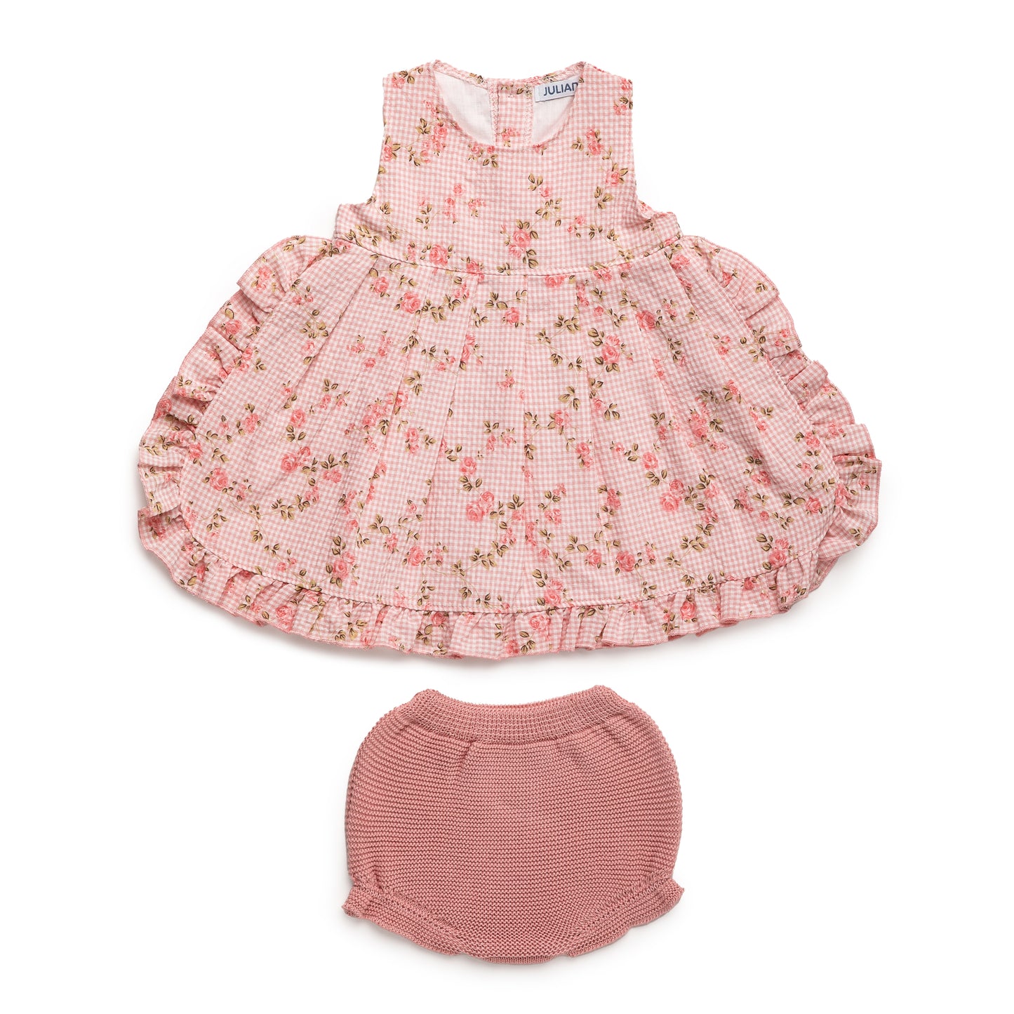 Vestido con braga de punto y tela de cuadritos y flores - Grecal