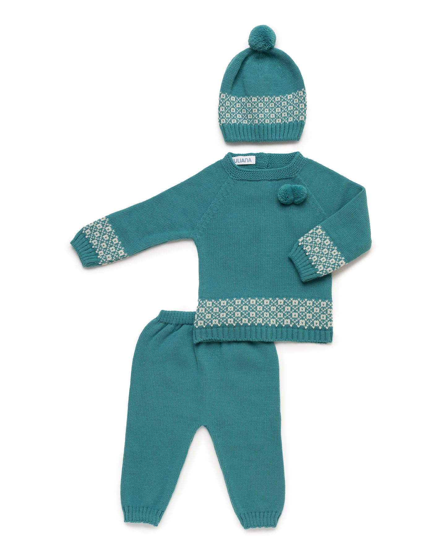 Conjunto de polaina en verde báltico con cenefa