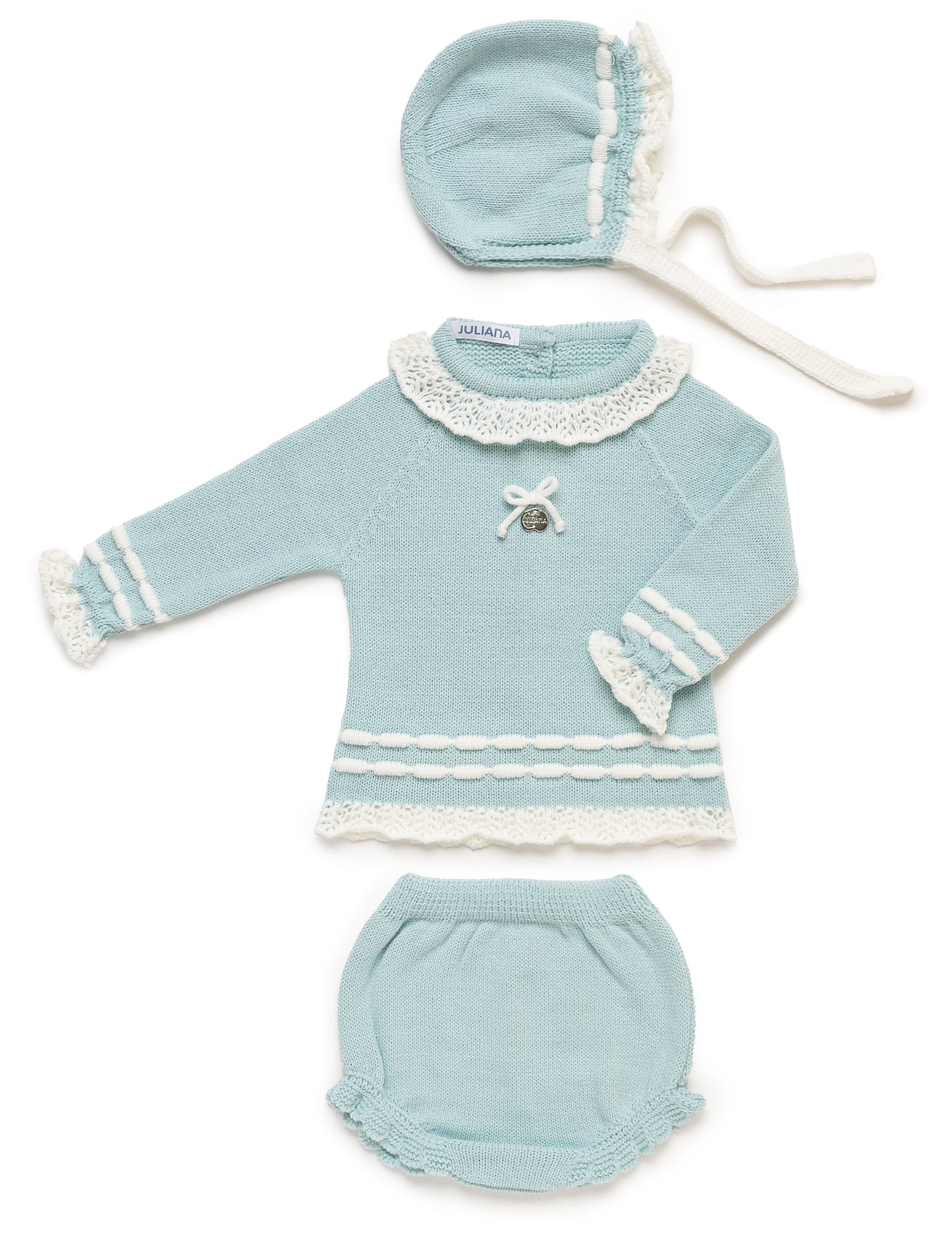 Conjunto en verde agua y crudo de tres piezas