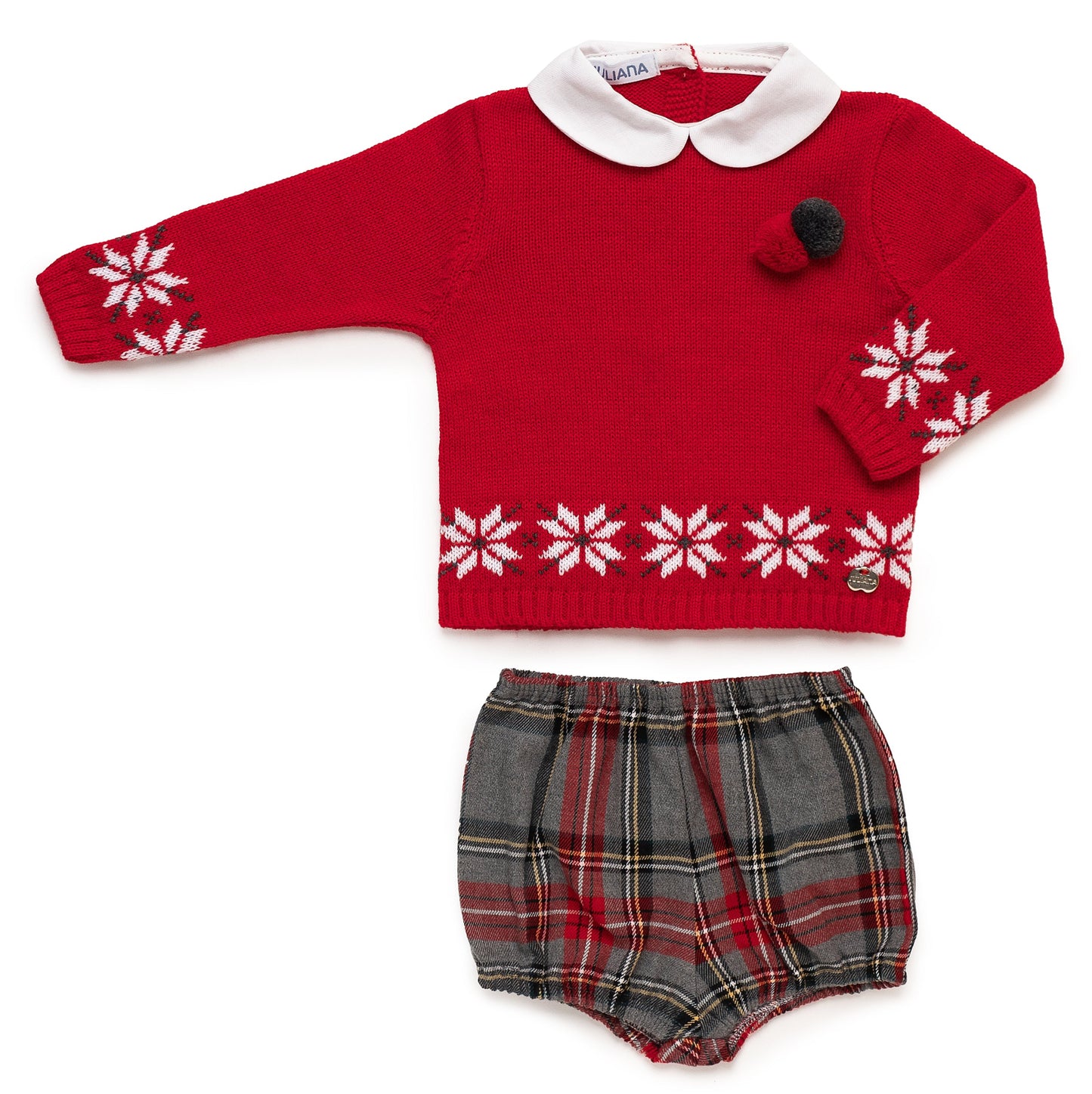 Conjunto en tojo con cenefa y pompones