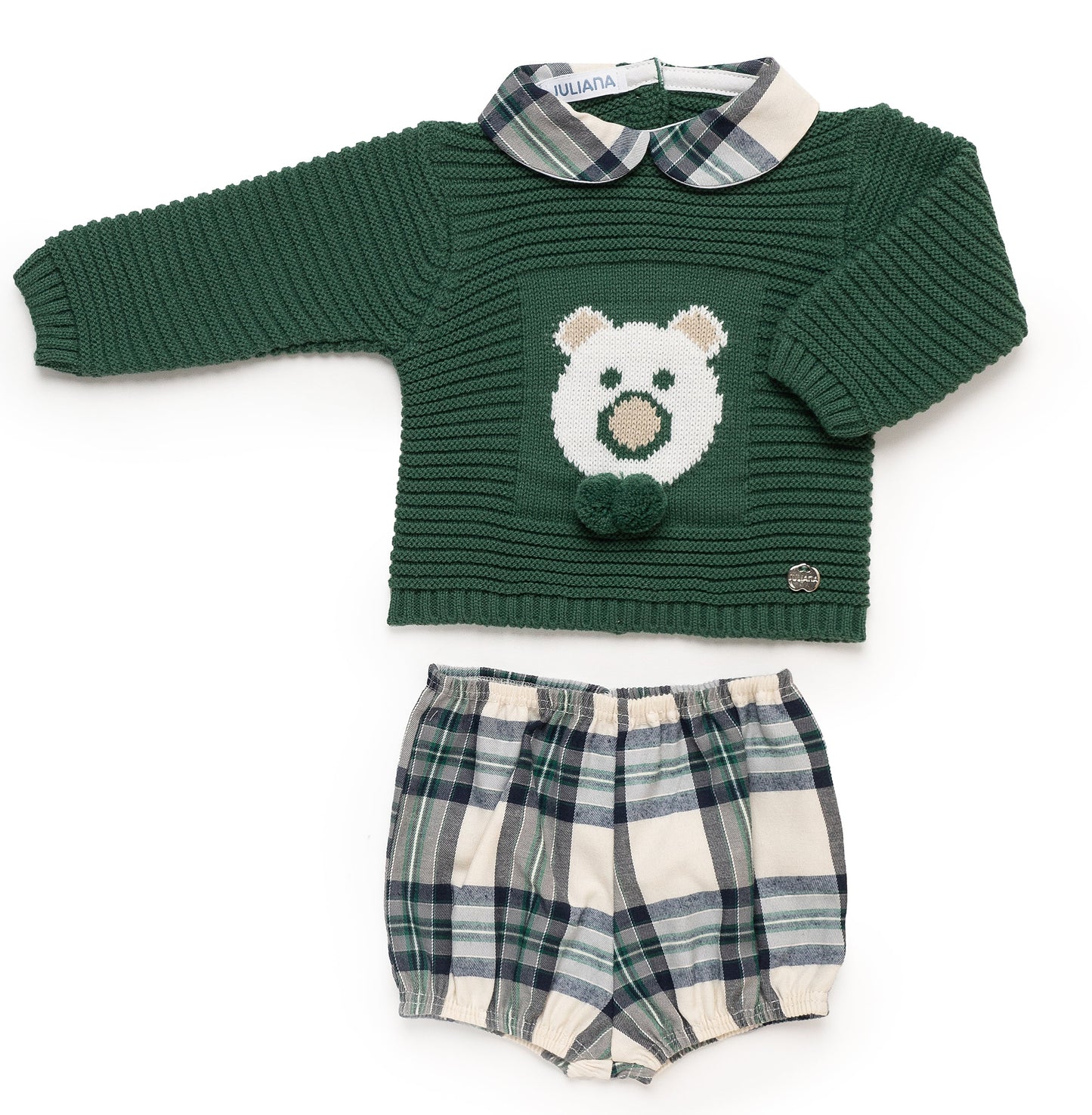 Conjunto en verde musgo con osito