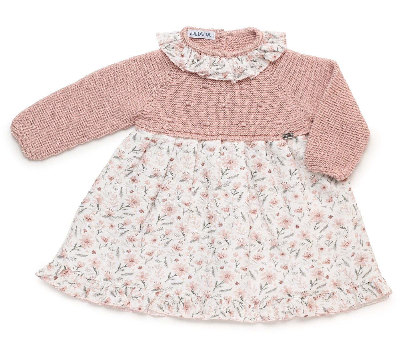 Vestido de punto rosa empolvado y bodoques