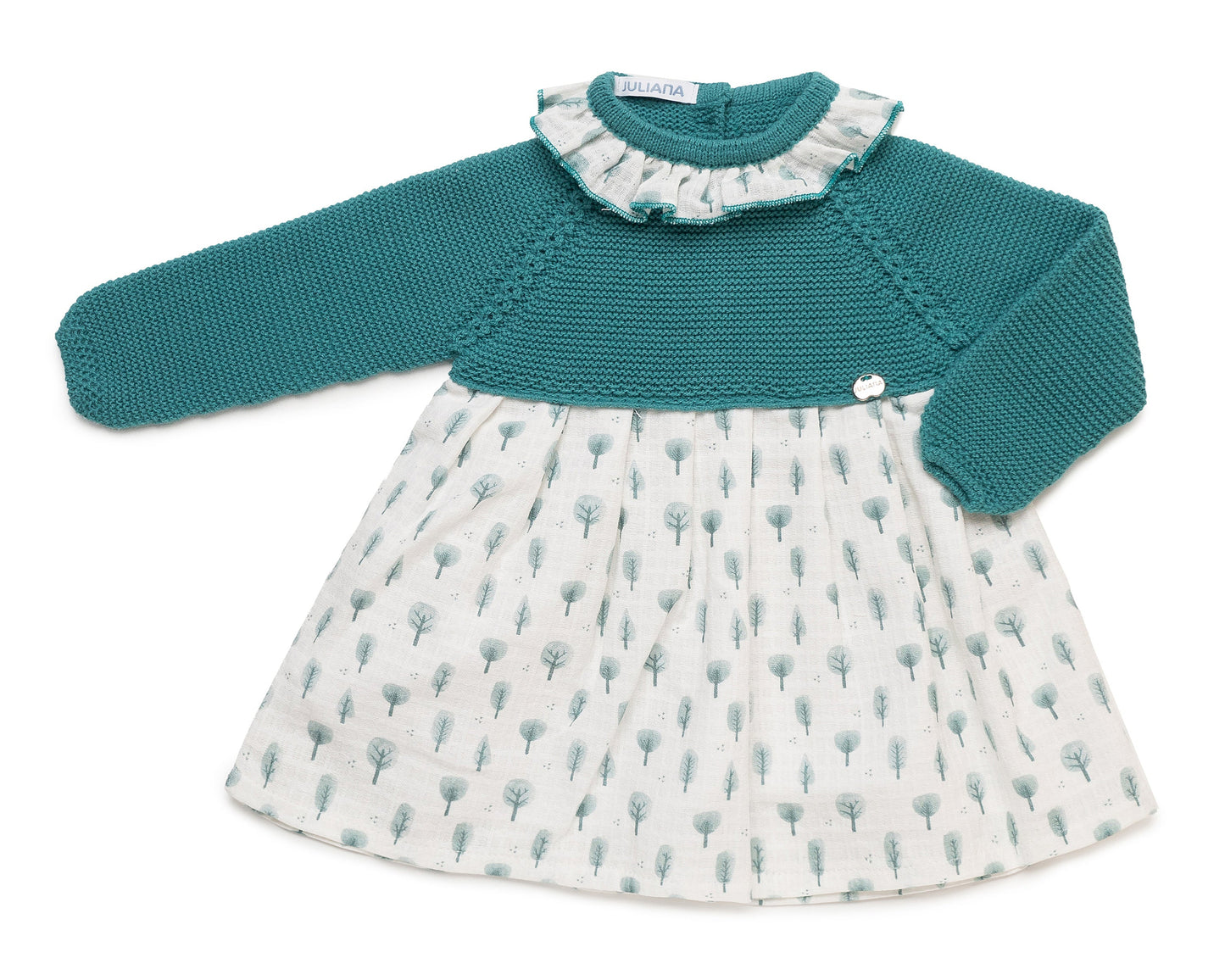 Vestido de punto verde báltico y arbolitos