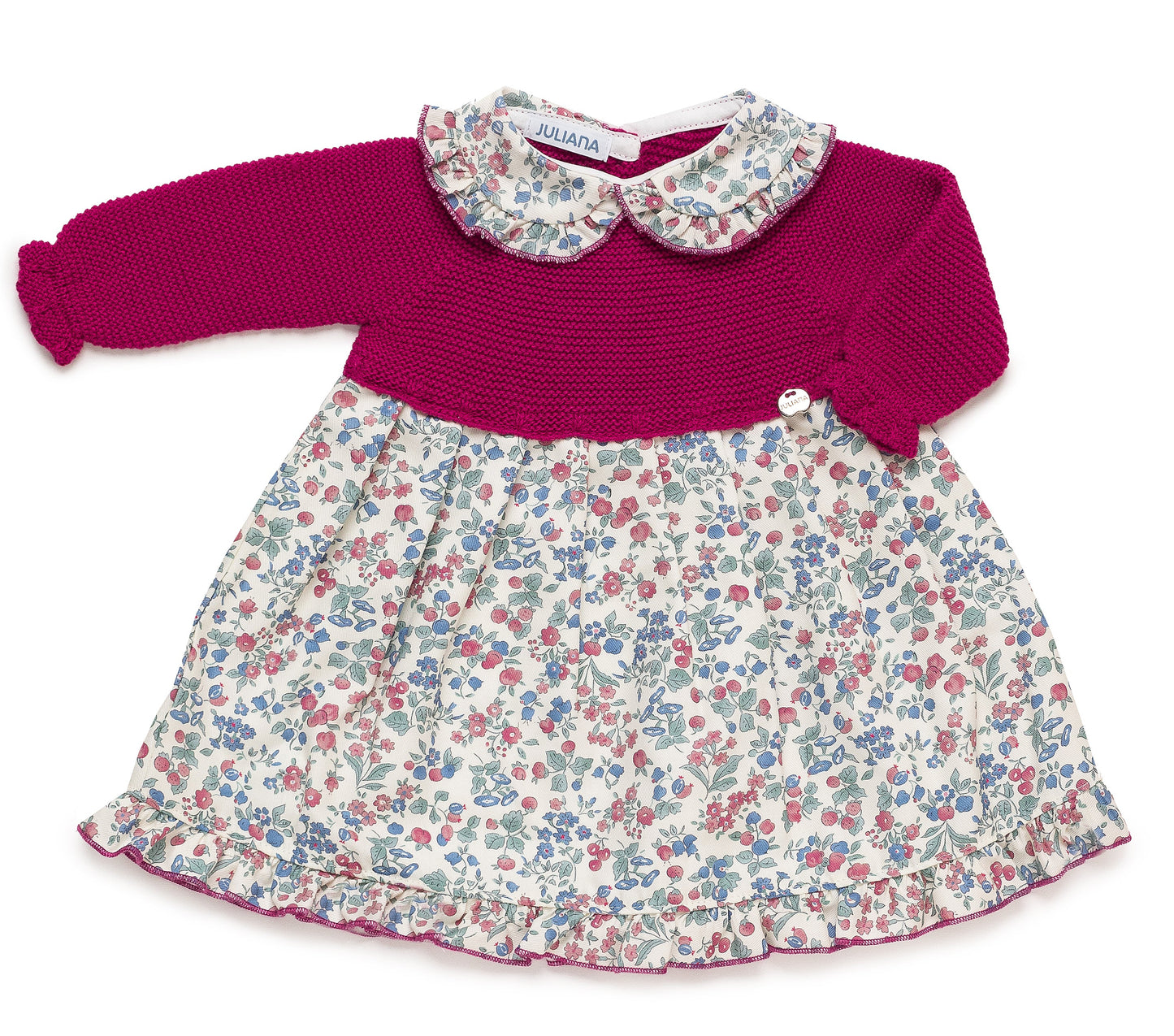 Vestido de punto fucsia y estampado de flores