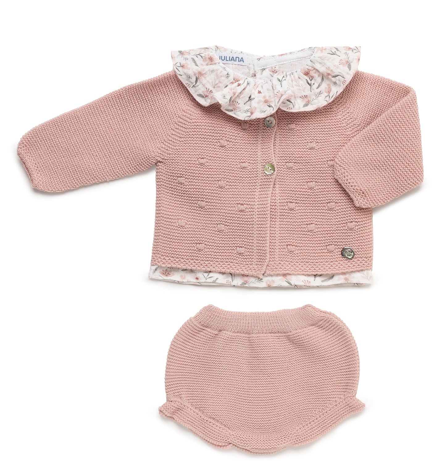 Conjunto chaqueta rosa empolvado flores
