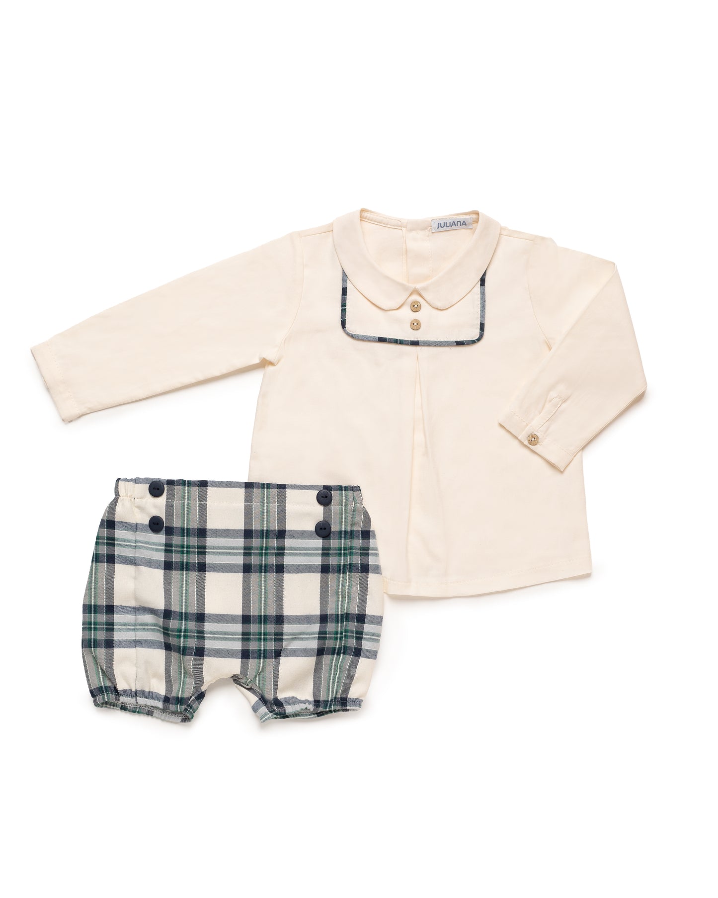 Conjunto camisa y pantalón de cuadros verde musgo