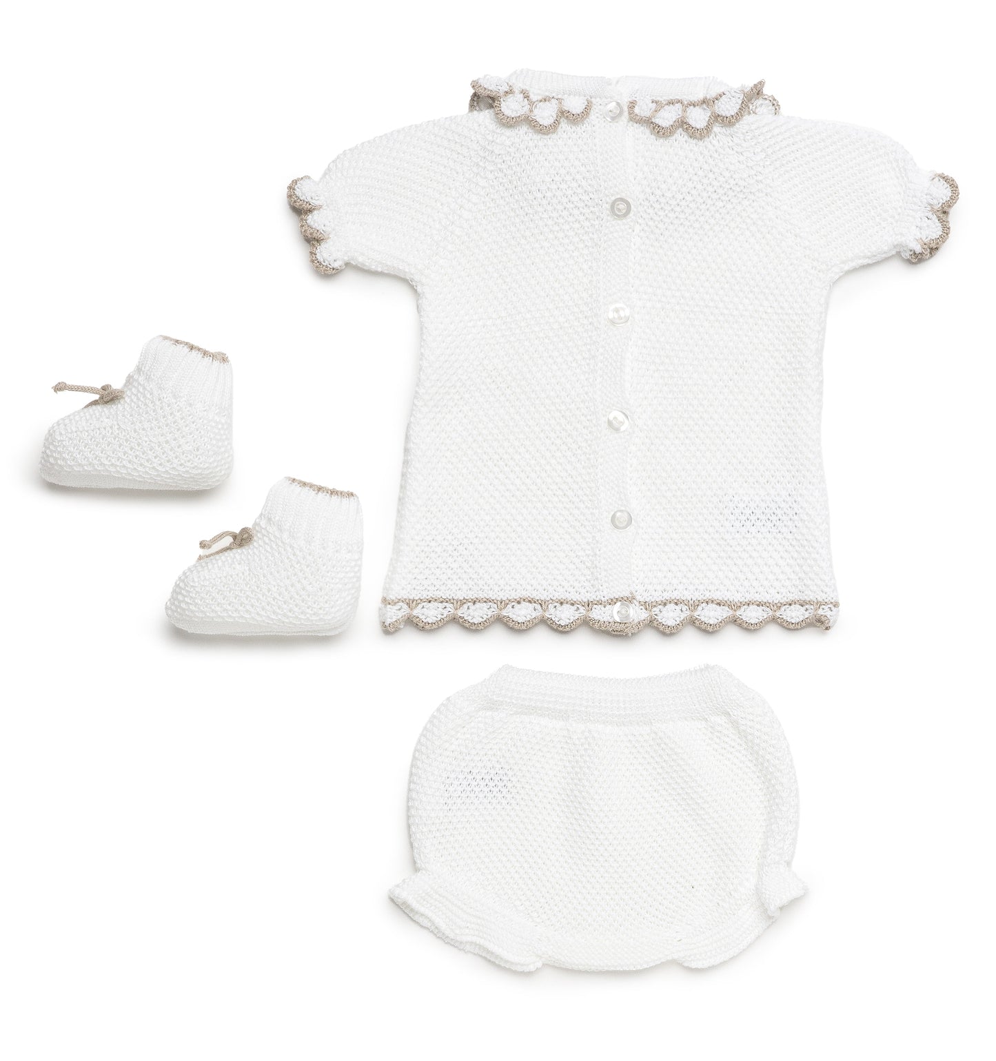 Conjunto con braguita punto ondas combinados y con patucos