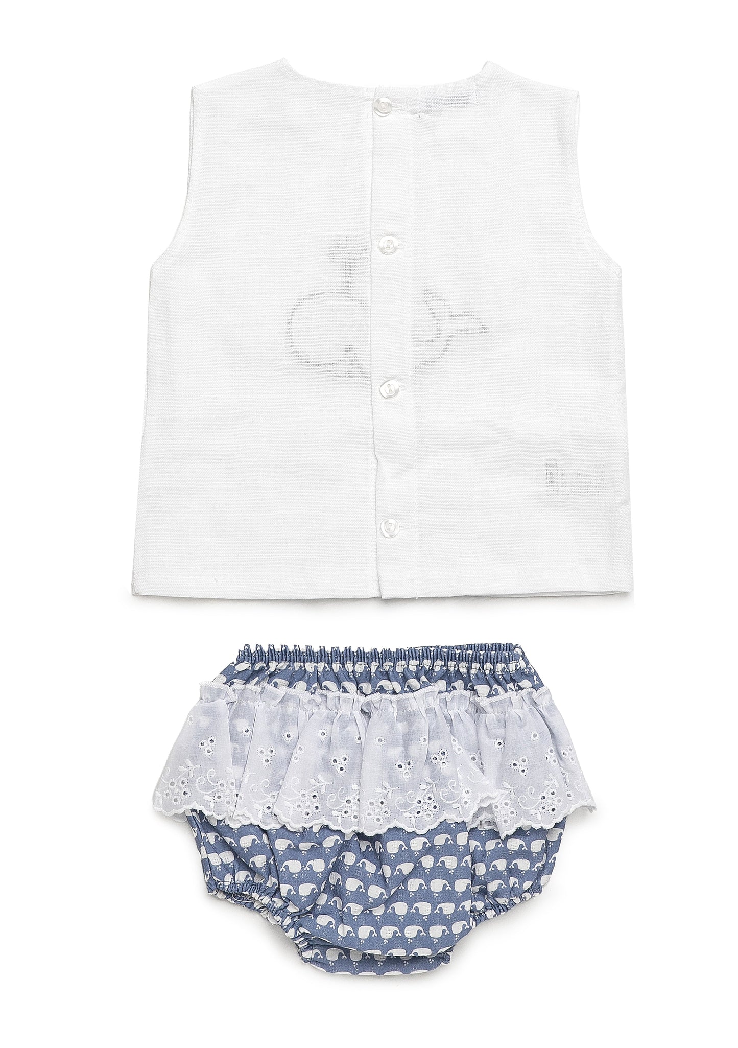 Conjunto de dos piezas con camisa de niña y braguita de ballenas