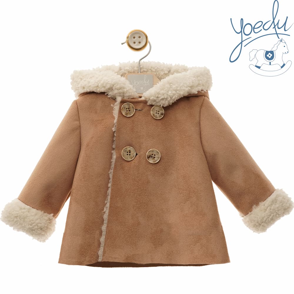 Abrigo de borreguito con capucha Doble faz botones