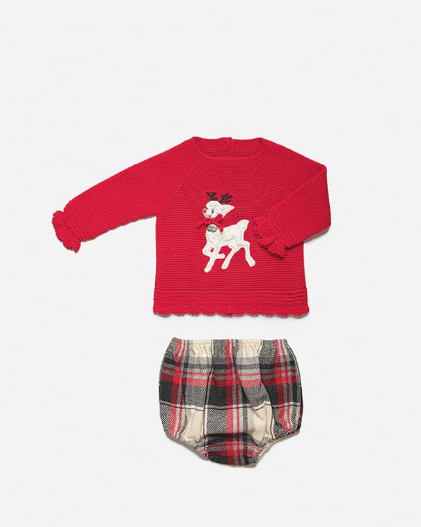 Conjunto de braga tela cuadros bordado reno