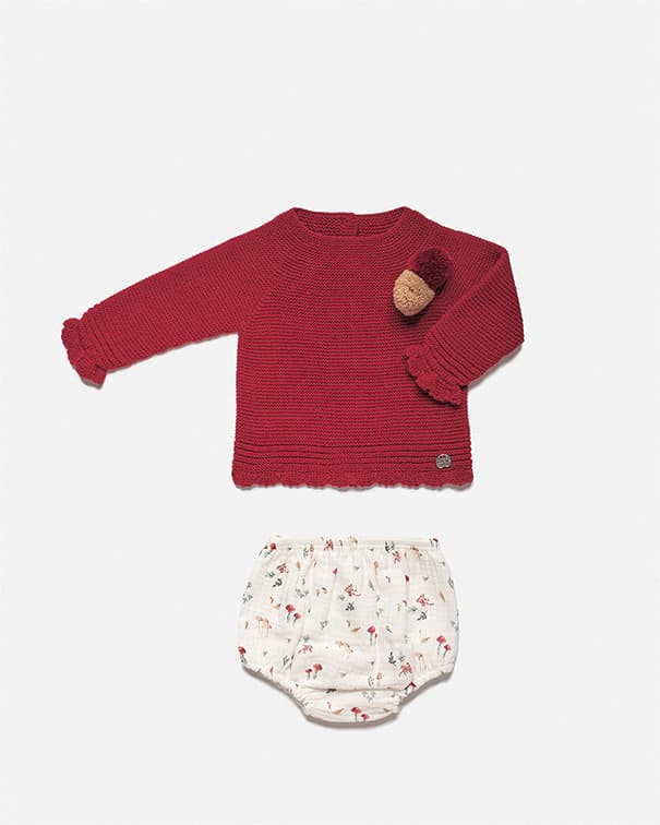 Conjunto de braga tela setas y dos pompones