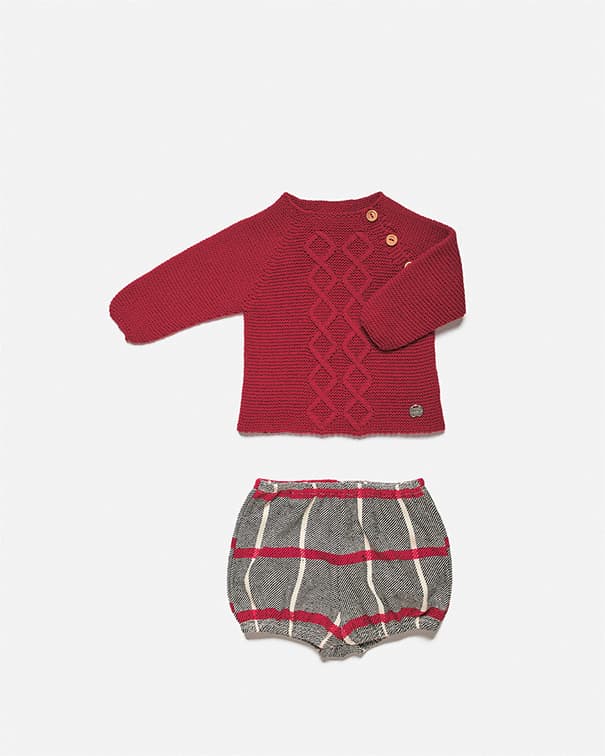 Conjunto pantalón de tela de cuadros con rombos