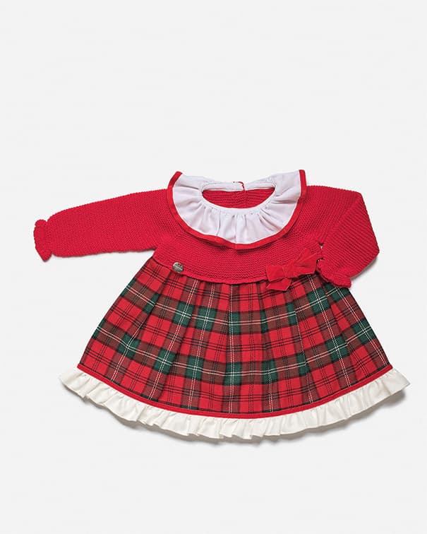Vestido de cuerpo de punto y tela de cuadros