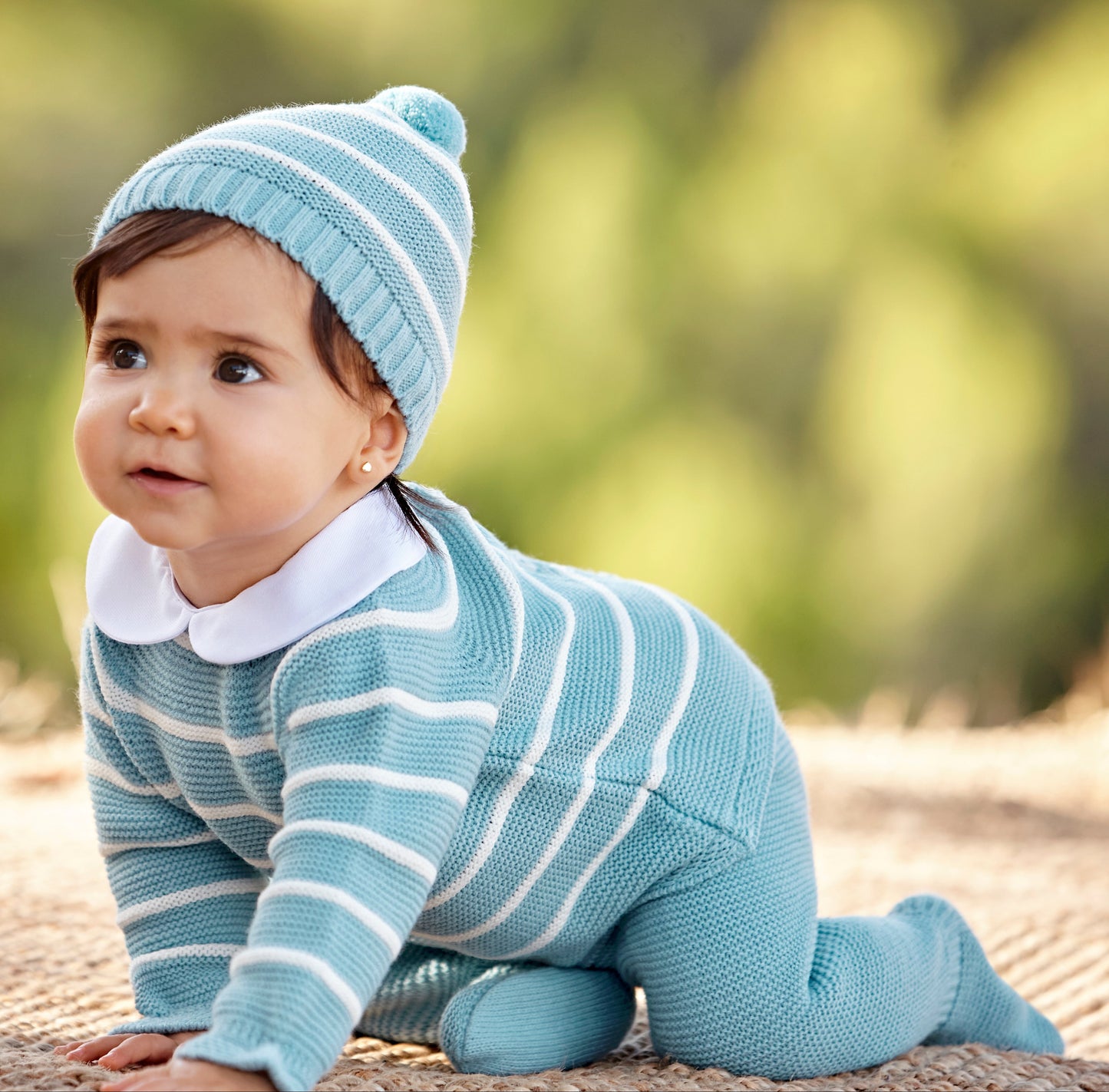 Conjunto de polaina de tres piezas a rayas - azul nube