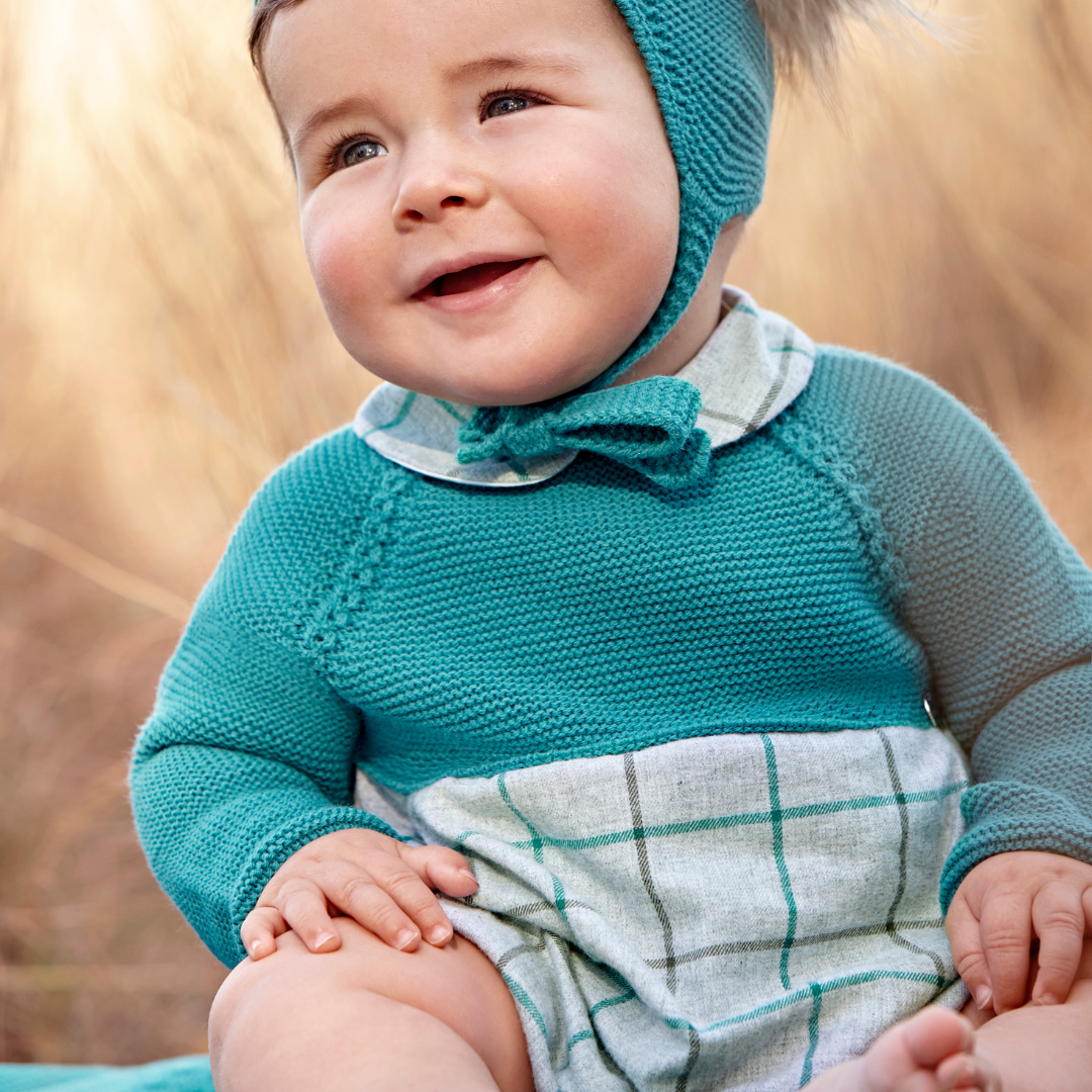 Pelele cuerpo punto y tela cuadros cuello (no incluye gorro)