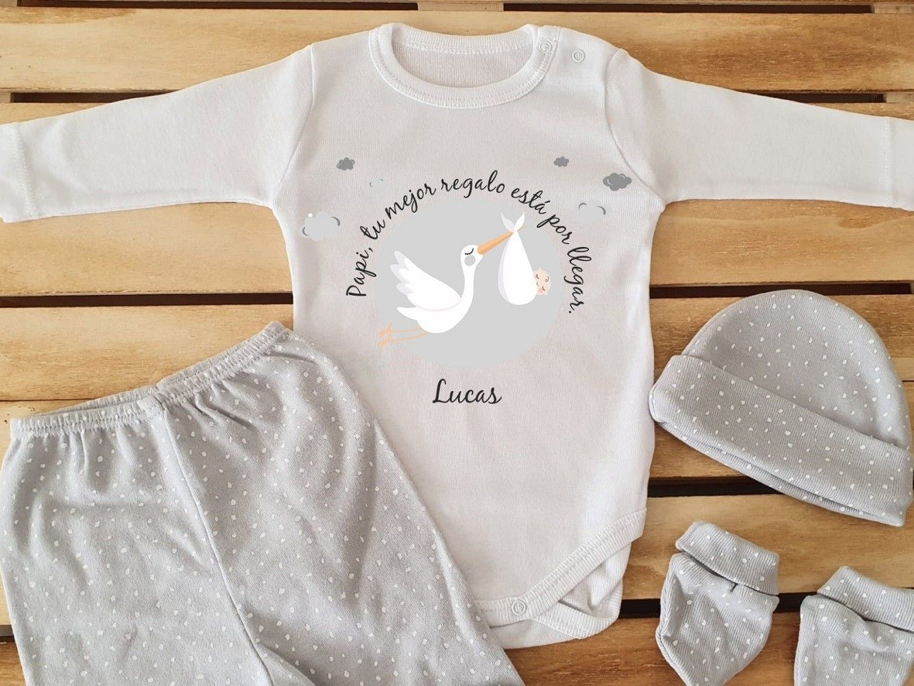 Conjunto completo - Papi, tu mejor regalo está por llegar con gor