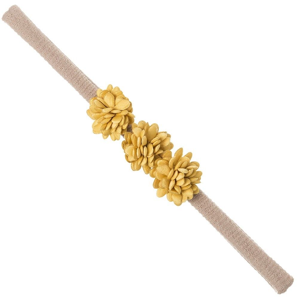 Turbante estrecho bebé tres flores satén