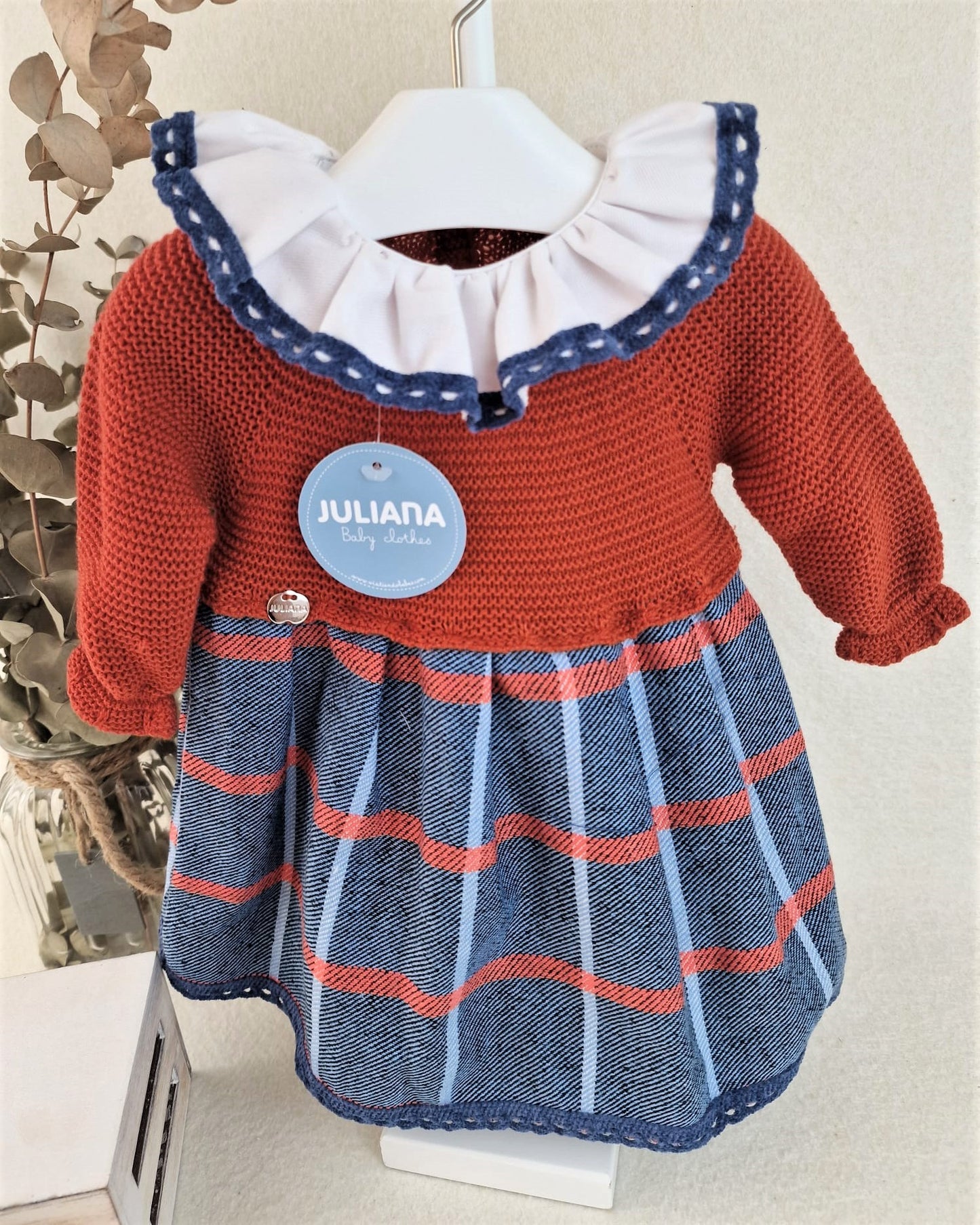 Vestido de cuerpo de punto caldera con tela de cuadros