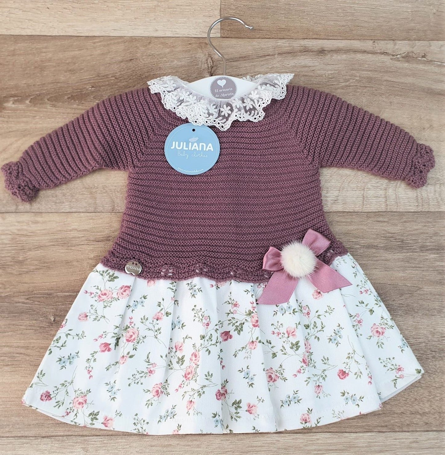 Vestido punto y tela talle bajo florecitas