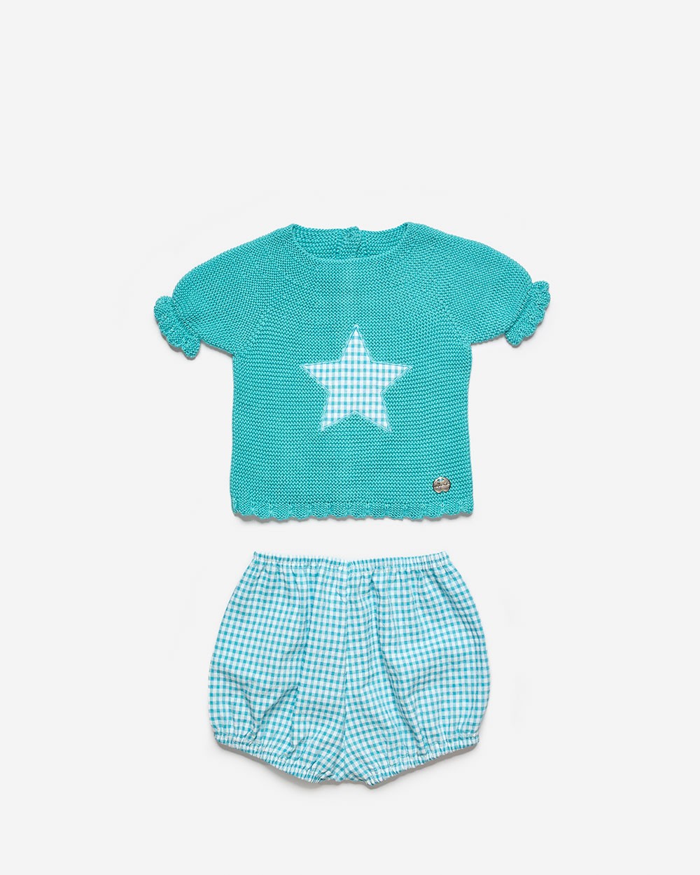 Conjunto de punto y tela vichy con estrella
