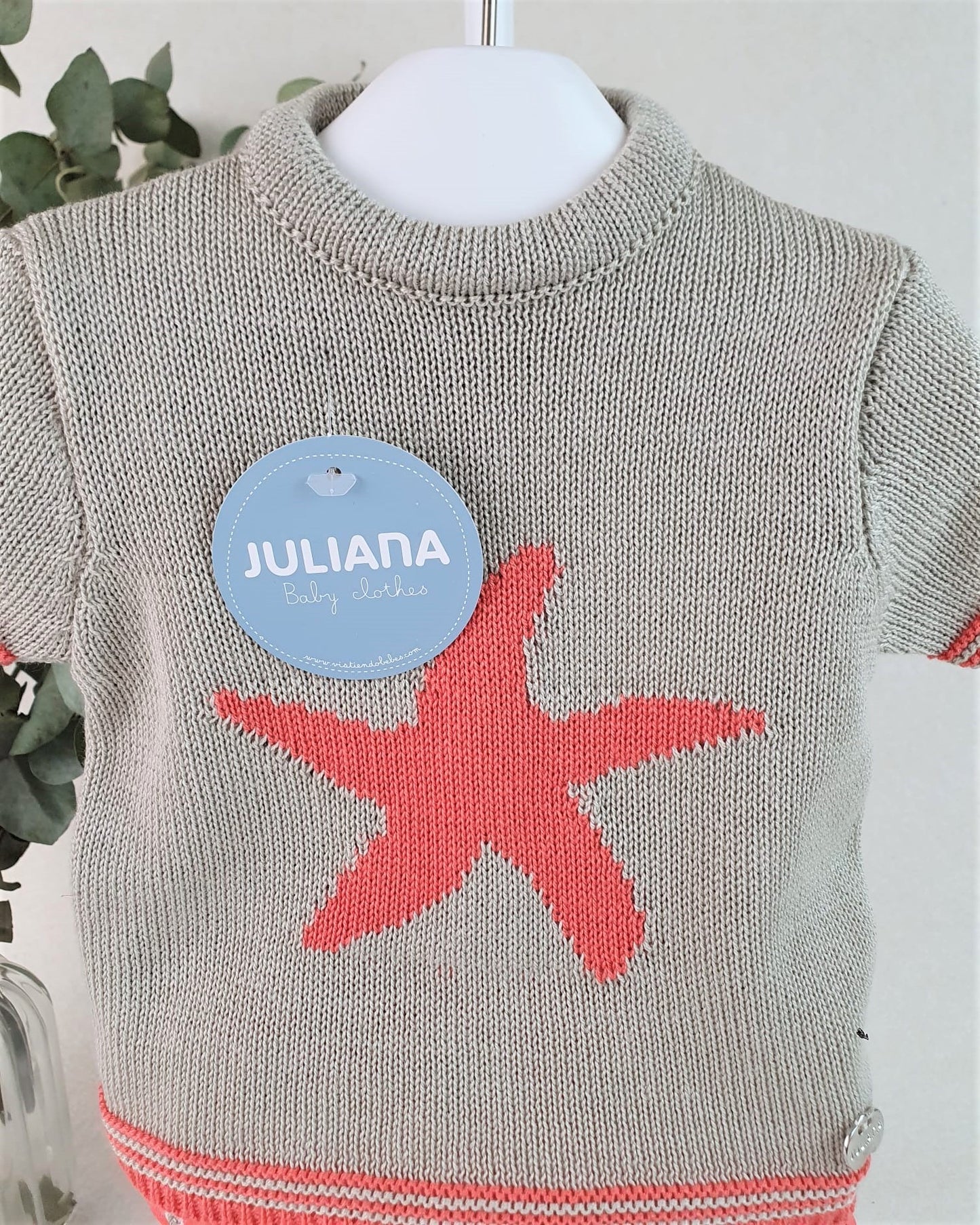 Conjunto con braguita de tela y jersey con estrella de mar
