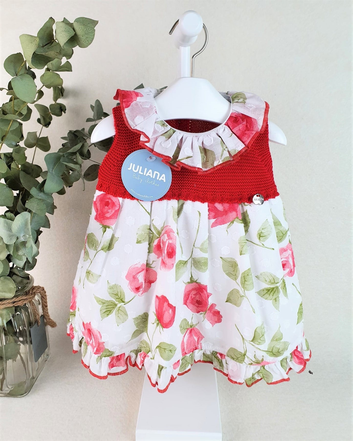 Vestido cuerpo de punto con tela de flores