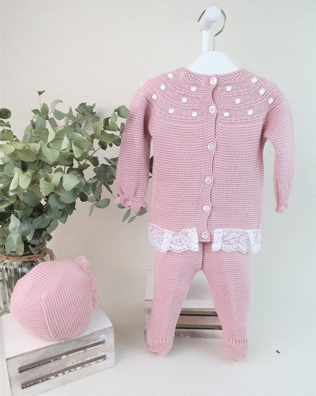 Conjunto de polaina lin con canesú y bodoques