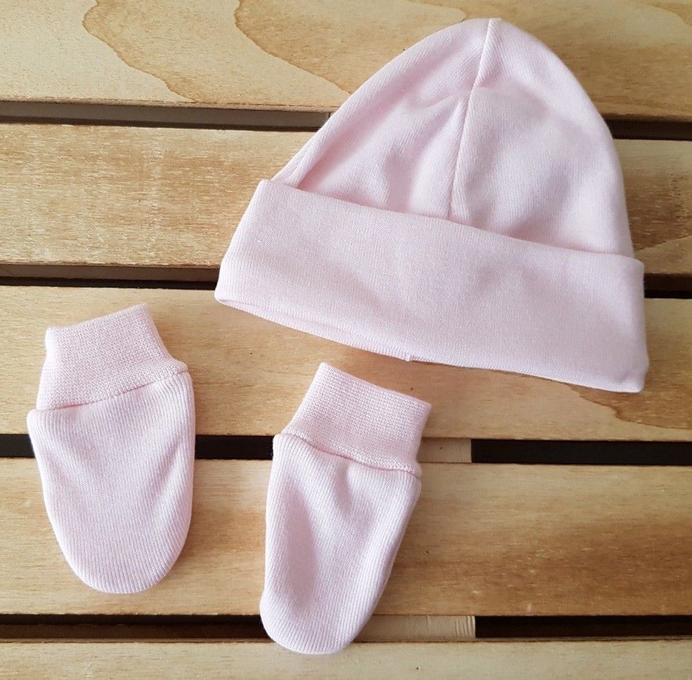 Gorro y manoplas de algodón liso