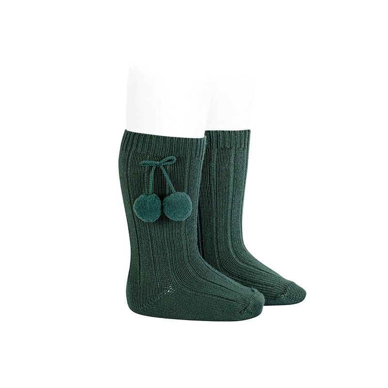 Calcetines altos canalé algodón cálido y borlas