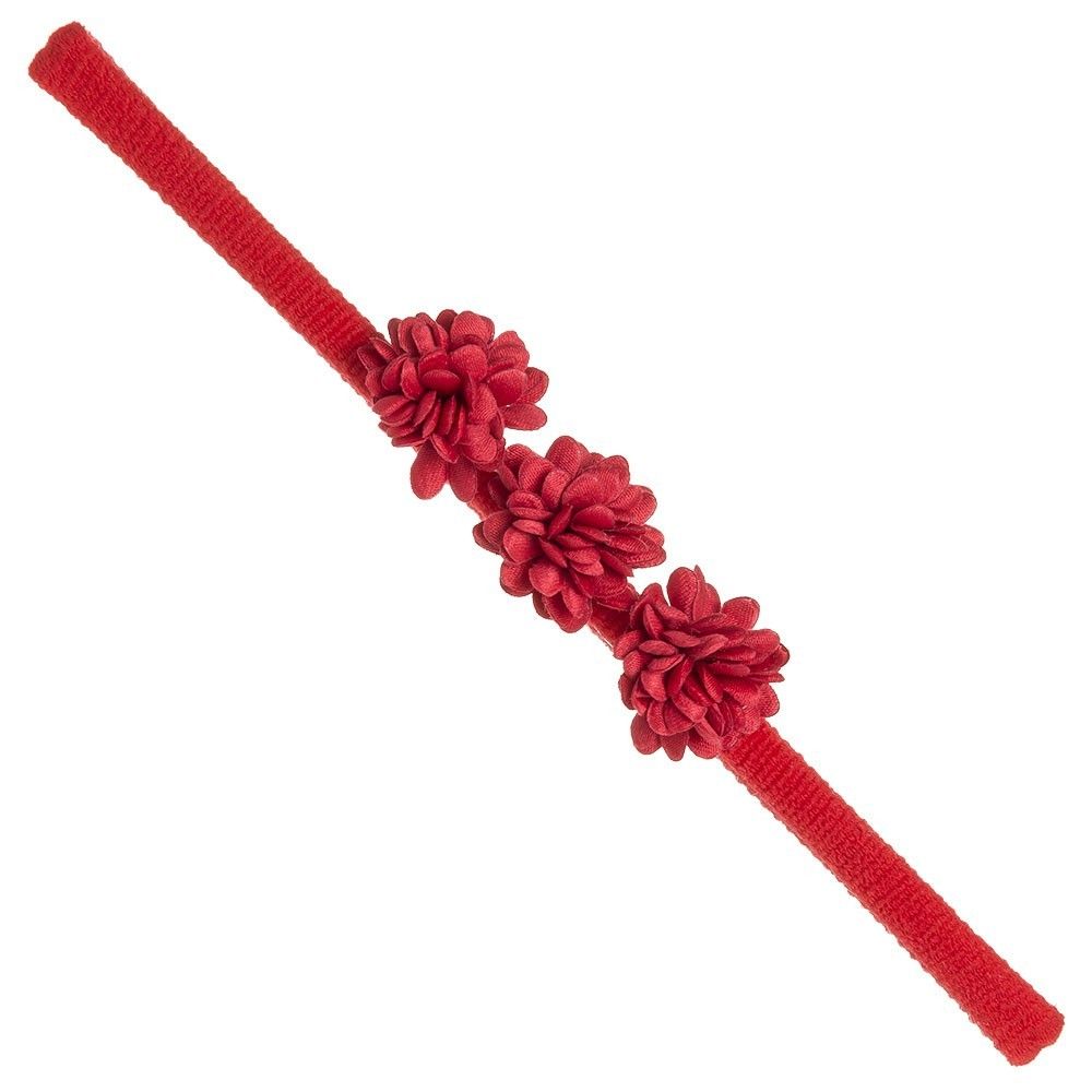 Turbante estrecho bebé tres flores satén