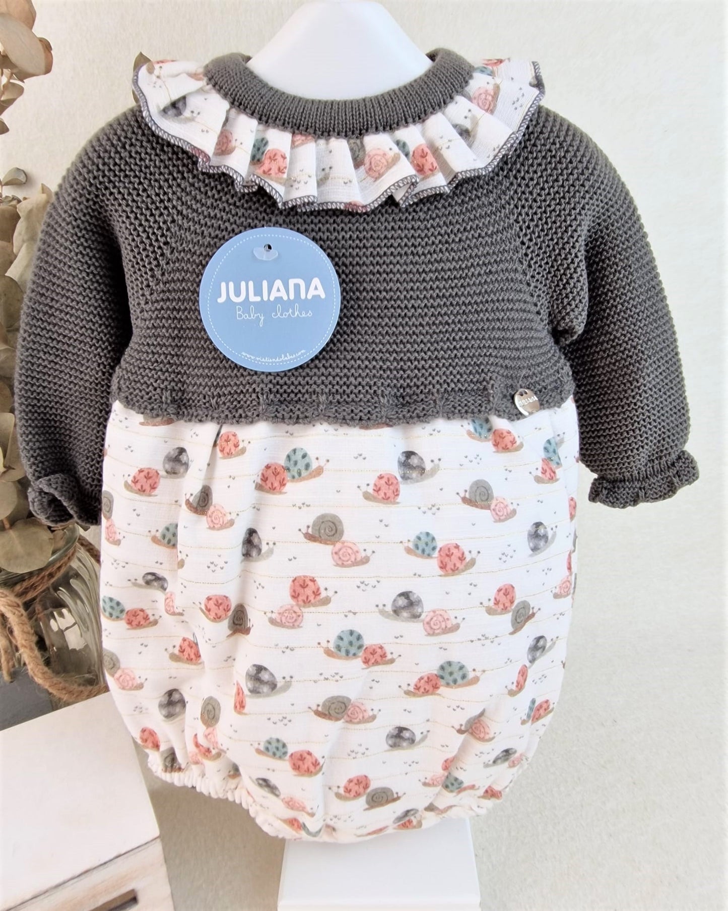 Pelele cuerpo de punto y tela caracoles