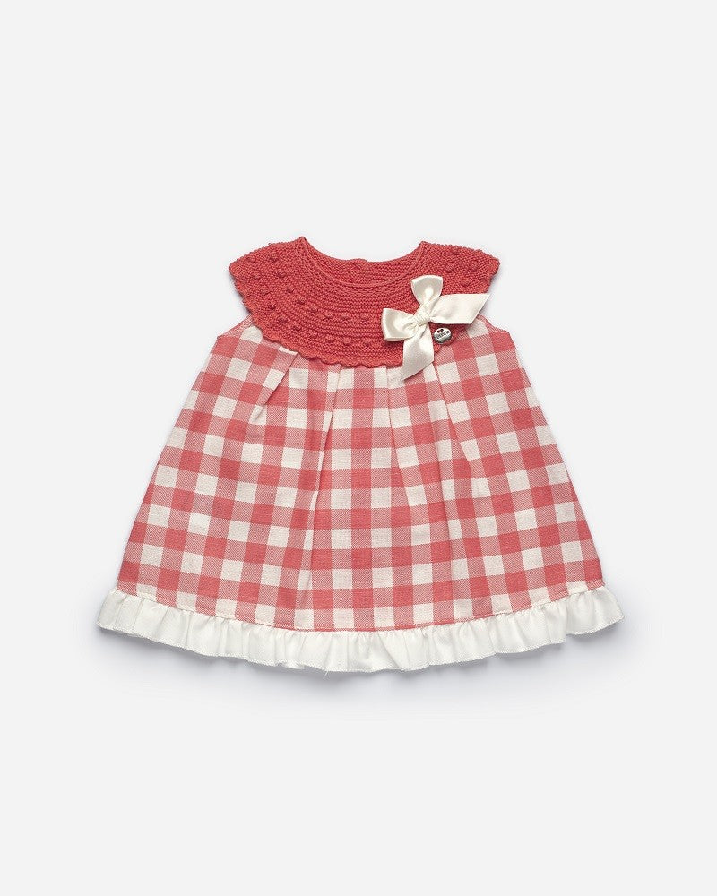 Vestido cuerpo de punto con tela de cuadritos